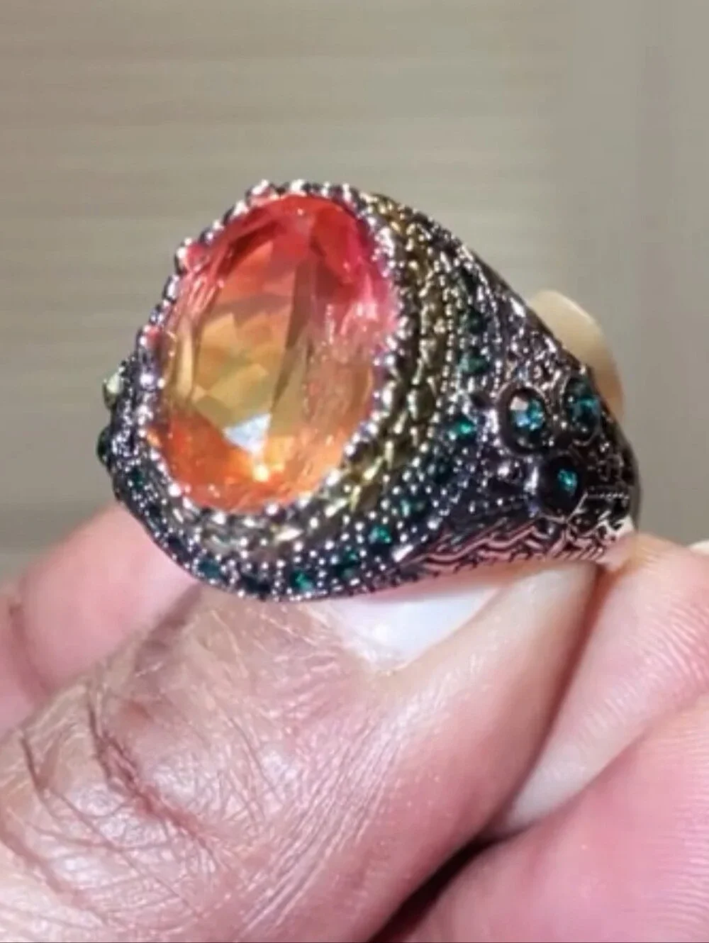 Retro Domineering Mystic Topaz Gemstone Statement Ring For Men Sz 11